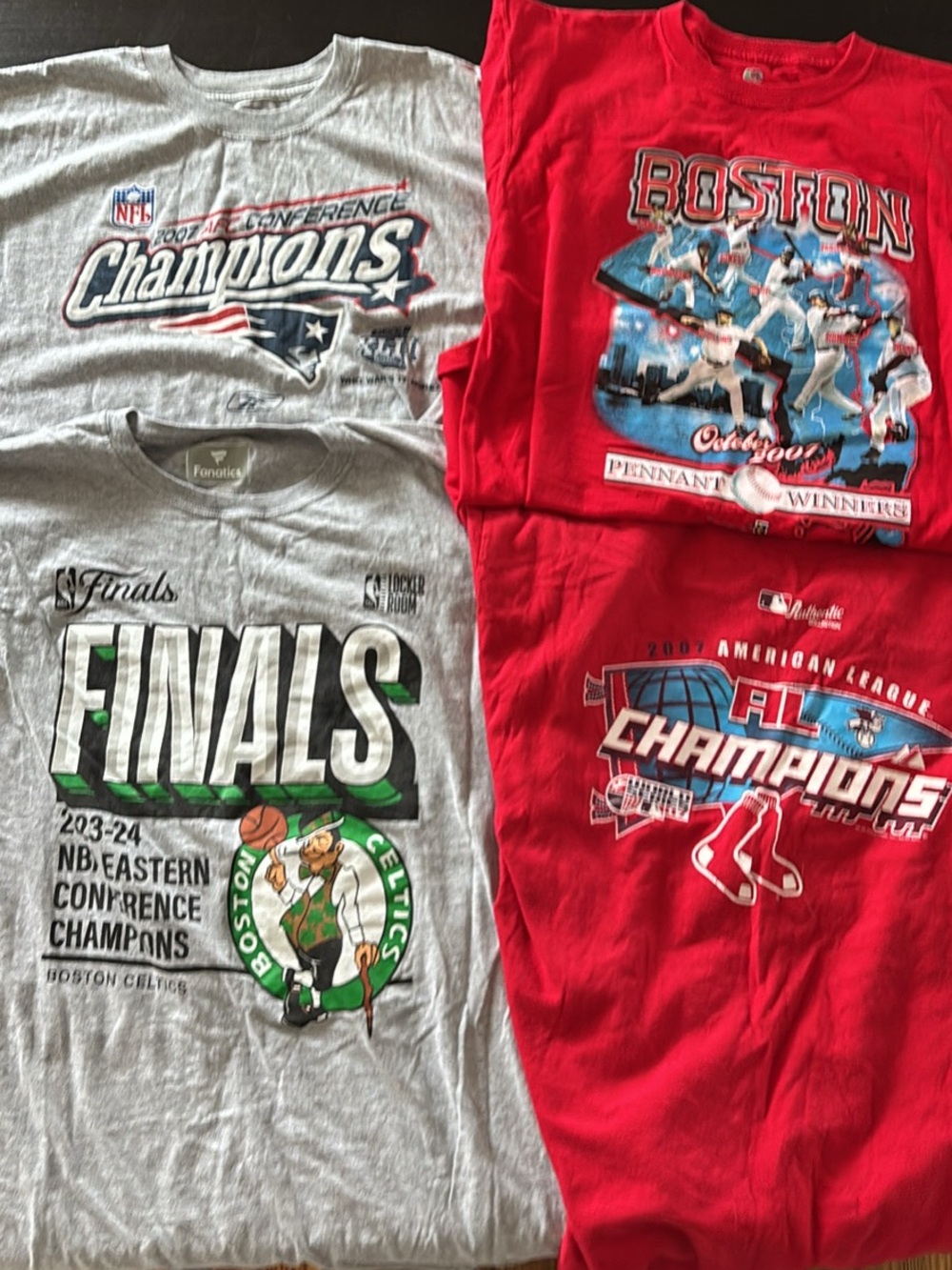 4x Boston Sports Championship T-Shirts Lot - Patriots Celtics Red Sox / L,XL,2XL